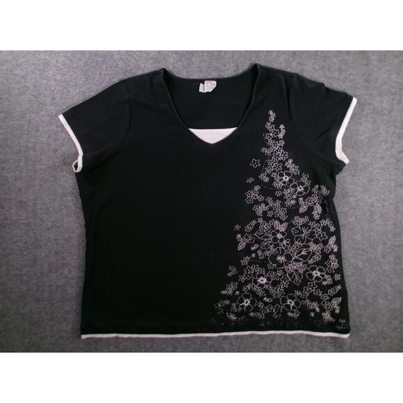 Fashion Bug Top Womens Black Floral Casual Chic Everyday Basic Summer Relaxed - Picture 1 of 10